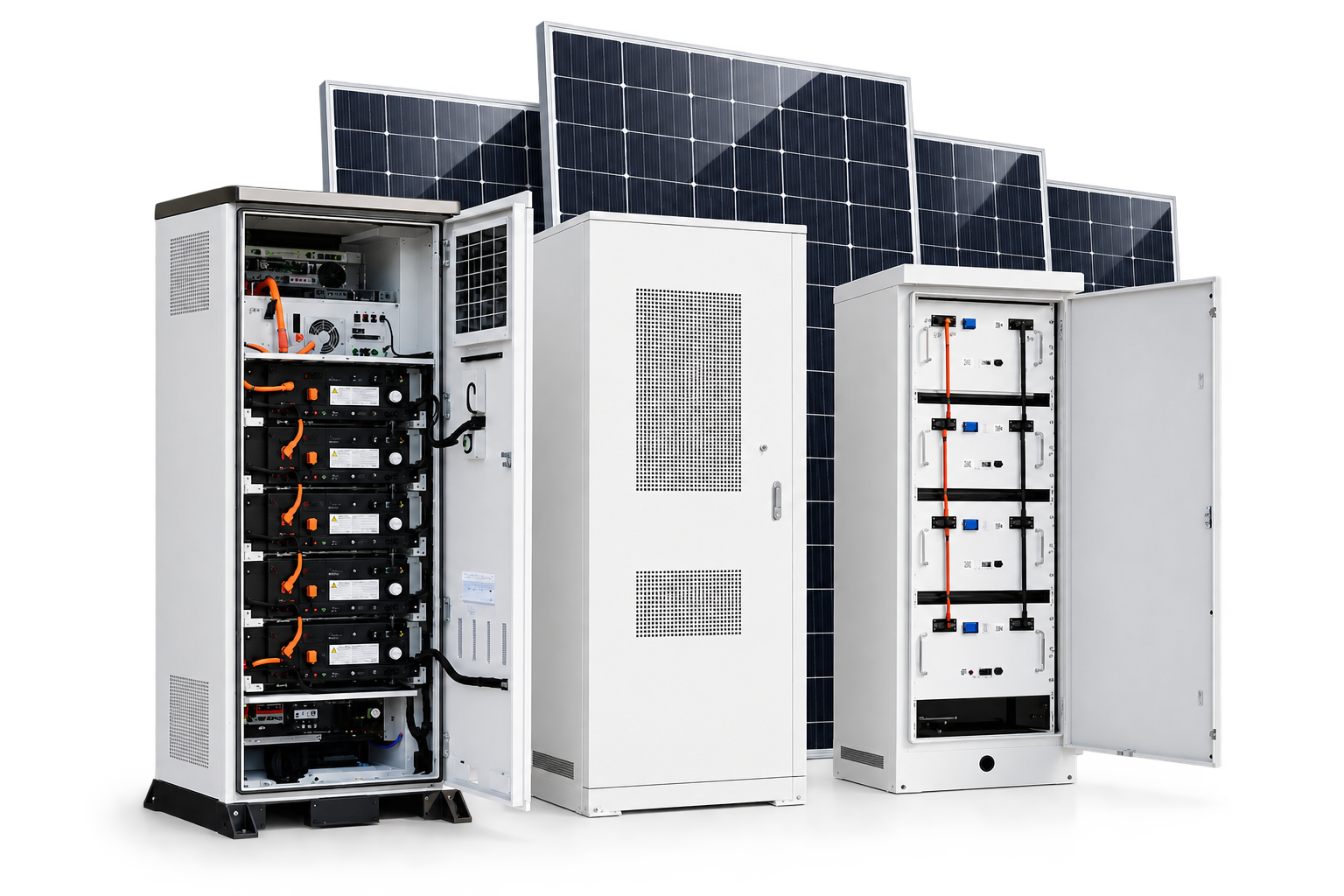 Industrial energy storage cabinet system with solar panels